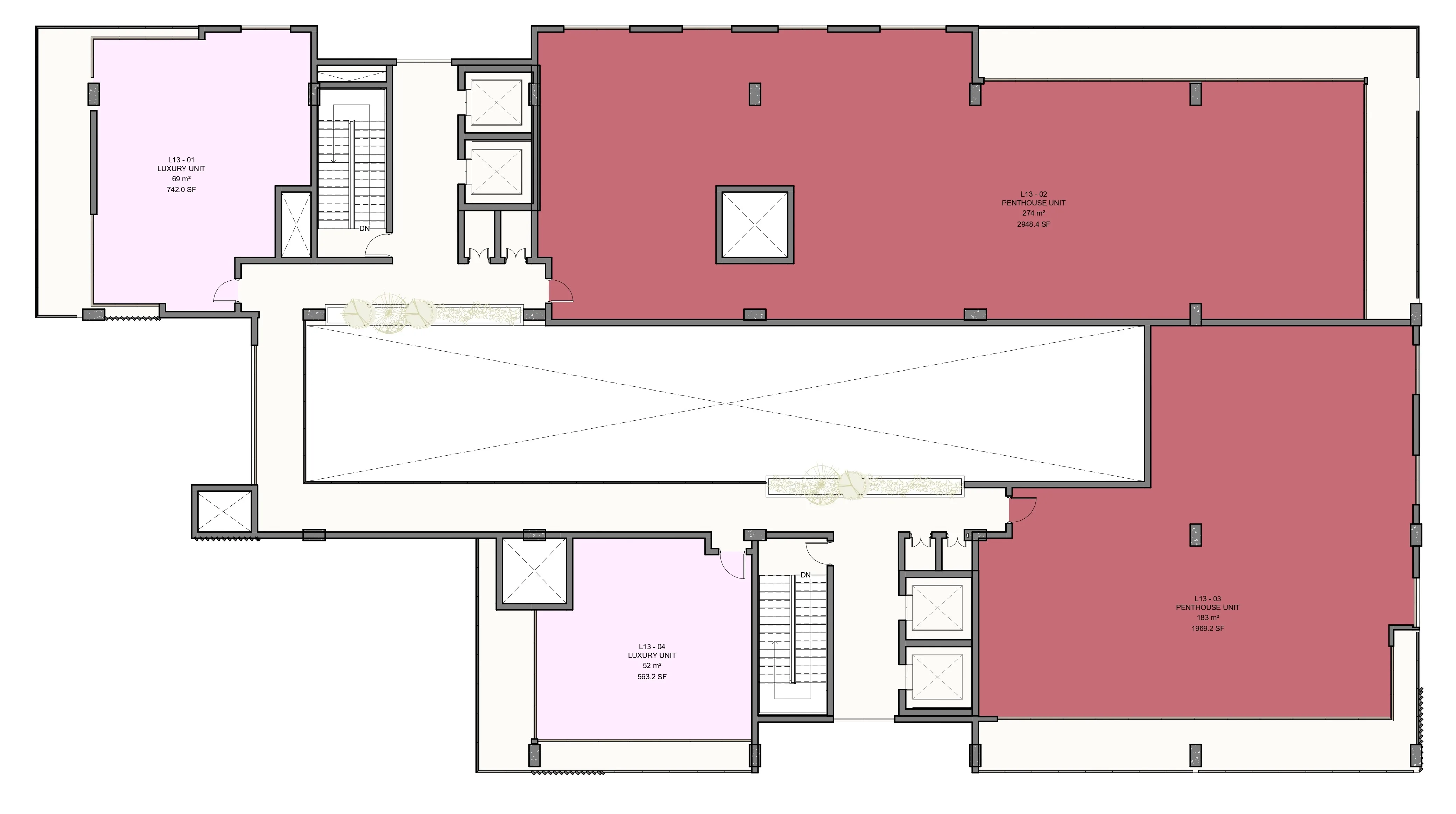 Level 13 (+53.0) – Premium Residential Floor Diagram Drawing